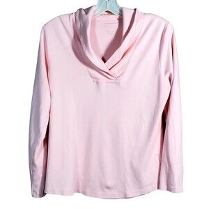 LL Bean Top Womens Size Medium Shawl Collar Pullover Cotton Peach